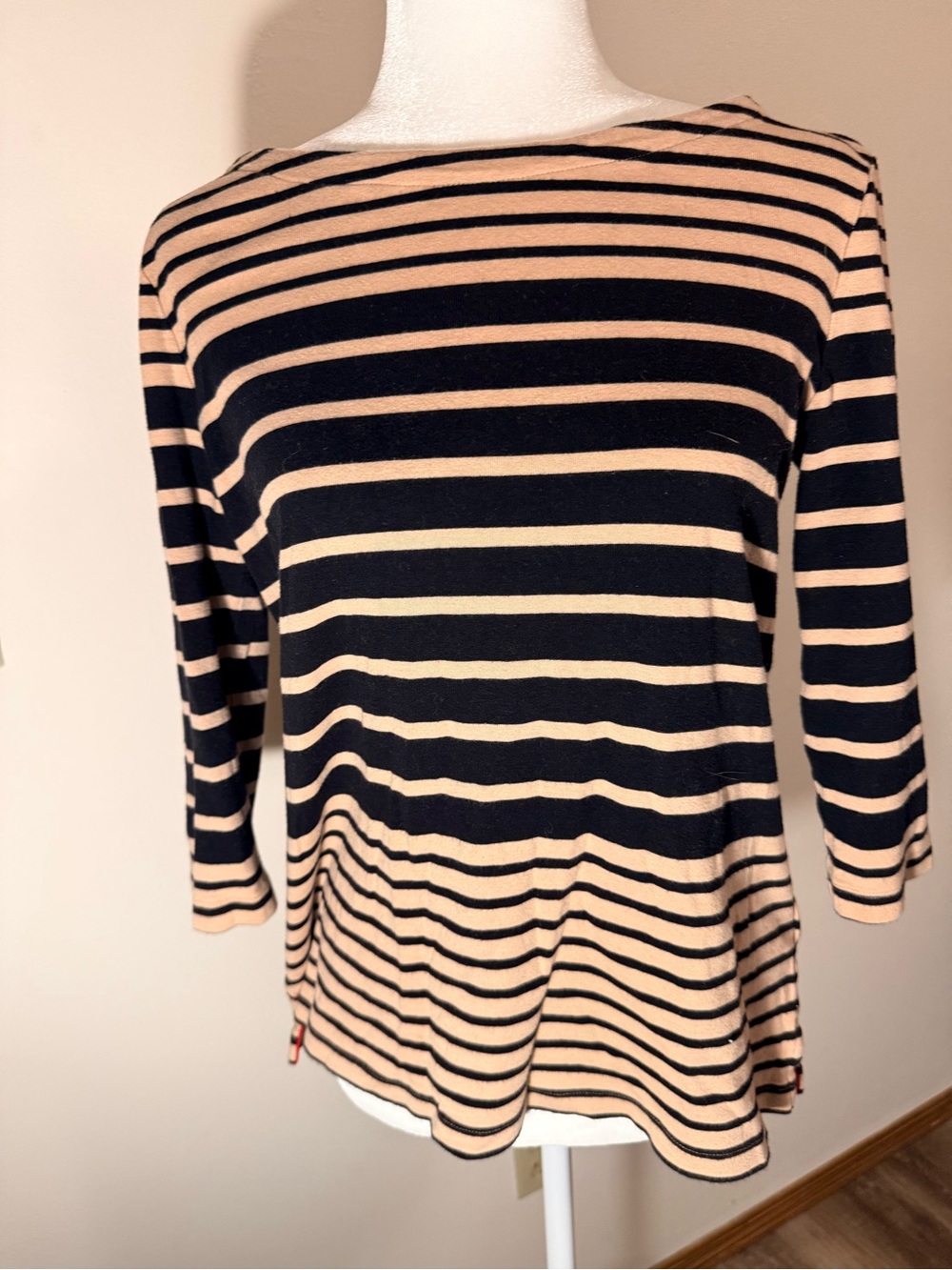 Tommy Hilfiger Women’s Striped Boatneck Top in Beige and Black